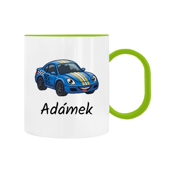 Plastic children's mug Blue Car for Kindergarten with the name