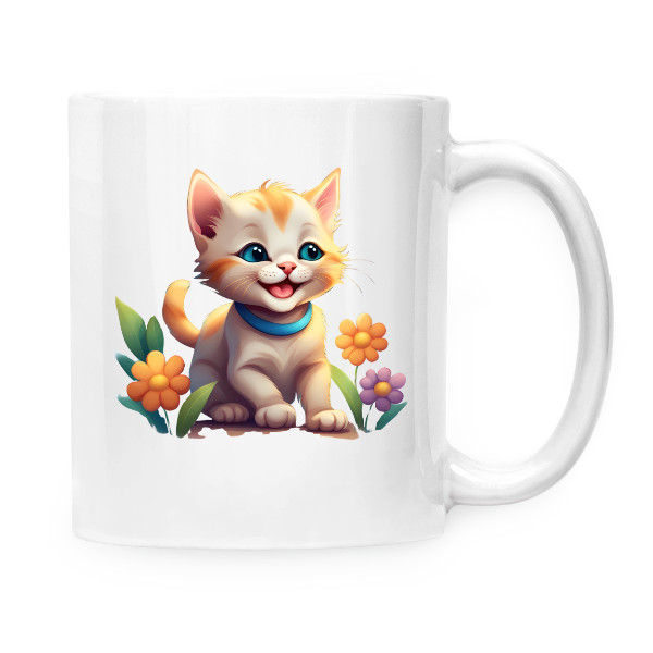 Cup white s potiskem Children's mug with a kitten