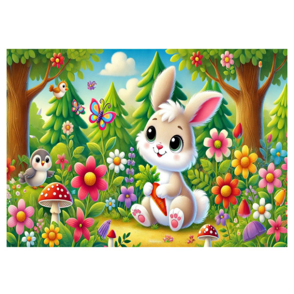Puzzle A3 s potiskem Cute Bunny in a Magical Flower Garden
