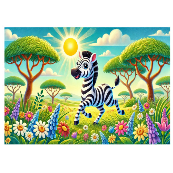 Puzzle velké s potlačou Detské puzzle Veselá zebra na rozkvitnutej lúke