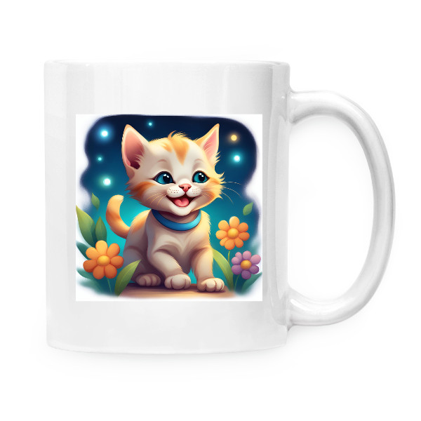 Hrnek malý bílý s potiskem Dětský hrneček s kotětem - noc