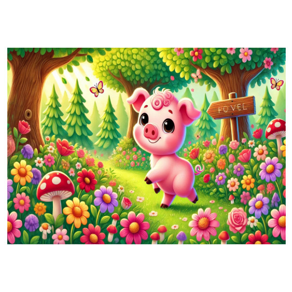 Puzzle A3 s potiskem Happy Piglet on a Magical Forest Path